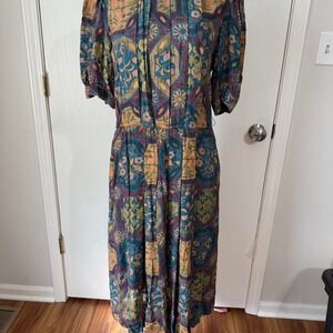 JHP Paul Vintage Purple Pattern Dress Women's Size 6 Short Puff Sleeve